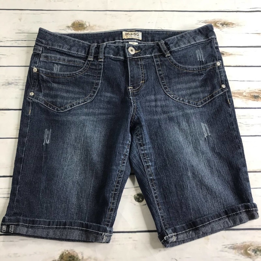 Mudd Women's Dark Blue Denim Bermuda Shorts